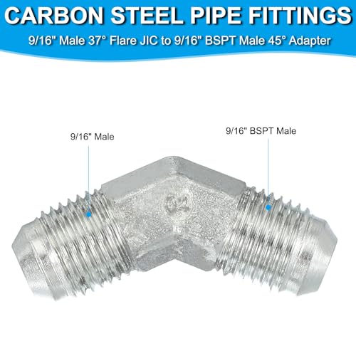 Image of PATIKIL Hex Reducing Nipple Connectors Pipe Adapter 9 /16 inch Male 37 Flare JIC x 9 /16 inch g Male 45 Adapter, Pipe Fitting Reducer Nipple Adapter Plated Steel Hydraulic Fitting