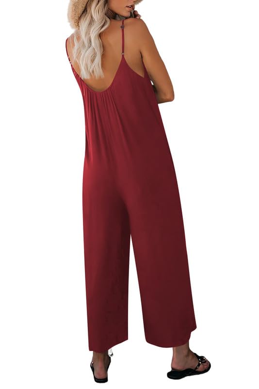 Haibang Peto Mujer Verano Sin Mangas Cuello en V Elegante Monos Pantalón Jumpsuit con Bolsillos