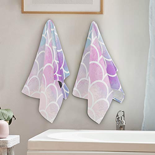 Pfrewn Magic Pink Blue Mermaid Scales Hand Towels Set Of 2 Rainbow Marble Galaxy Bathroom Towel 16X30 In Soft Absorbent Guest Bath Towel Kitchen Dish Towel Spa Home Bathroom Decorations #TOP4