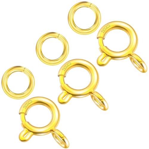 14K Gold Plated 925 Sterling Silver Spring Ring Clasp with Closed Jump Rings,Round Trigger Lobster...