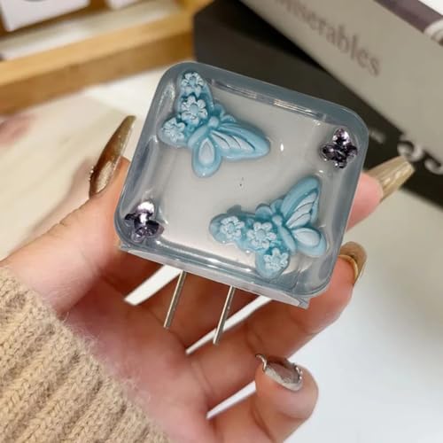 Image of Cable Protector with 3D Cute Pattern for iPhone Charger only 18W & 20W, Data Charging Cable Wire Saver Protective Cable Cover Full Protection Cable Sleeve (Blue 3D Butterfly)