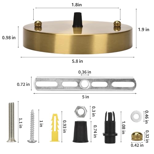 Image of Sangle Sopffy Pendant Light Canopy Kit, 5.8 Inches Ceiling Lighting Canopy Kit with All Mounting Hardware Modern Chandelier Ceiling Plate Cover for Pendant Lighting Fixtures (Brass, 5.8 inch)