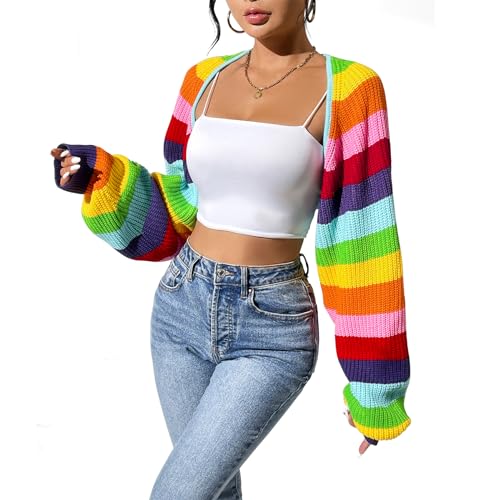 Durio Open Front Long Sleeve Cropped Cardigan - Y2K Drop Shoulder Bolero Shrug Fall Fashion 2025