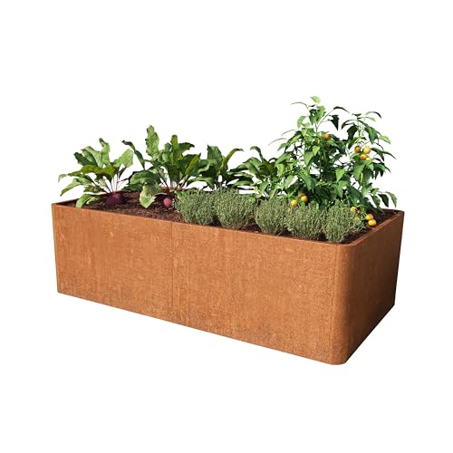 GFP PRIMEYARD Huerto Urbano Mario, Acero corten, 200x107x60 cm, Set con Base Perforada, Aspecto óxido