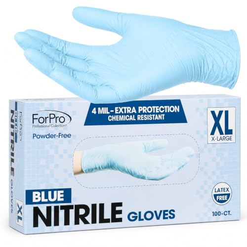 Image of ForPro Disposable Nitrile Gloves, Chemical Resistant, Powder-Free, Latex-Free, Non-Sterile, Food Safe, 4 Mil