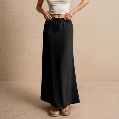 midelxp Linen Maxi Skirts for Women Trendy Summer Comfy Drawstring Waist A Line Skirts Cute Vacation Boho Long Flowy Skirts3