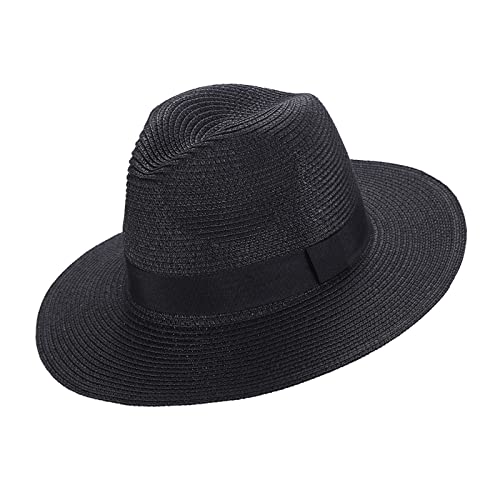 Eight Space Women Men Panama Hat, Rollable UV Sun Hat, Wide Brim Straw Hat, Fedora Hat, Beach Summer Hat, Comfortable 50+ Skin-Friendly (Schwarz) Cover