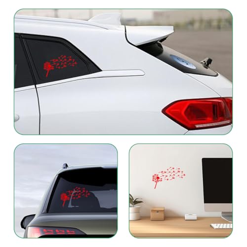 Image of Car Dandelion Flying Sticker, Waterproof Auto Dandelion Flying Flower Sticker with Music Notes, 7.9 inchx5.5 inch Die Cut Vinyl Dandelion Decal for Car Window Laptop, Car Accessories (Red)