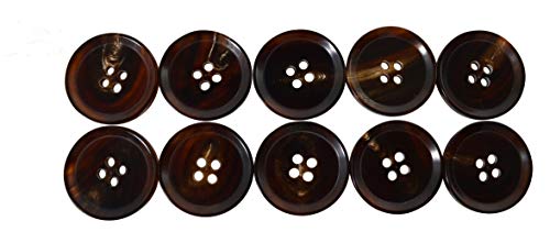 Set of 10 Premium Genuine Mahogany Brown Buffalo Horn Buttons 25mm 1 Inch for Pea Coats, Overcoats, Winter Coats, Trench Coats