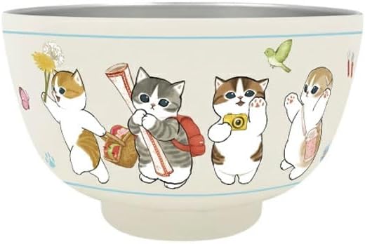 mofusan d Insulated Stainless Steel Bowl 15 oz – Cute Cat Double Wall Vacuum Soup Bowl, Lightweight Thermal Food Bowl for Soup, Rice, Cereal, Camping & Lunch, Kawaii Kitchen Tableware, All Aboard