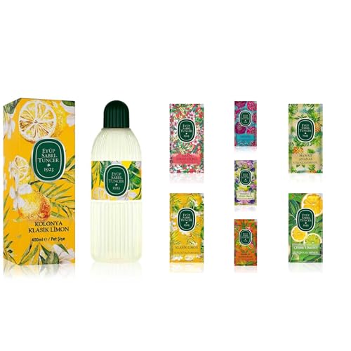 EYÜP SABRİ TUNCER Agua de colonia clásica limón botella de PET de 400 ml + toallitas refrescantes – Paquete mixto de 100 unidades | Set de frescura e higiene