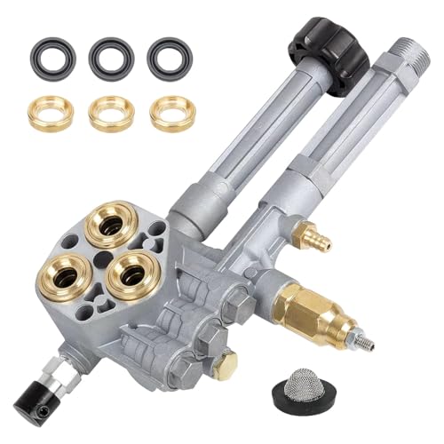 43361 Pressure Washer Complete Pump Head Assembly for Troy Bilt SRMW2.4G28 SRMW2.3G28 Pumps Pressure Washer Pump Head with Unloader and Relief Valve for Annovi Reverberi Toro Replace AR43361
