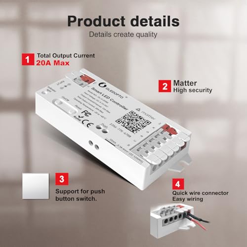 Image of GLEDOPTO Alexa Connect Kit Matter LED Strip Light Controller RGBCCT PWM Dimming Work with Matter Echo Device Zero Touch Pairing Easy Wiring for RGBCCT Analog Strip Light (Matter Hub Require)