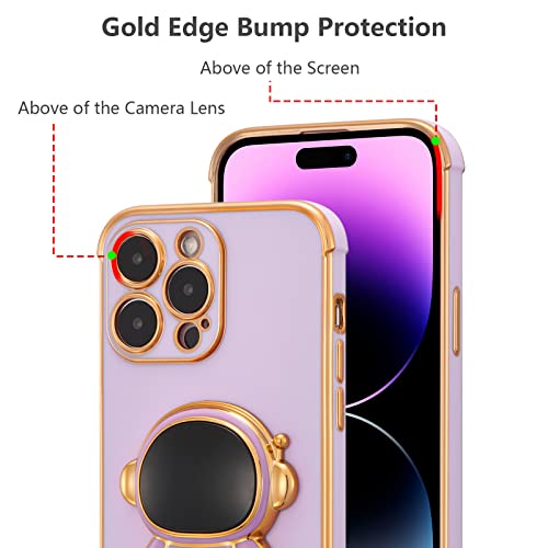 Raleavo For Iphone 14 Pro Max Case Cute 6D Astronaut Case With Stand Function Luxury Plating Case Cover Slim Fit Soft Tpu Shockproof Bumper Protective Electroplated Case For Girls Boys,6.7 Inch,Purple #TOP3