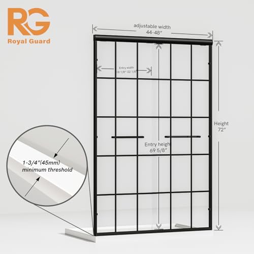 Image of Royal Guard Double Sliding Shower Door 44-48 inch W x 72 inch H,Grid Pattern
