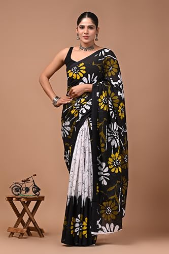 Image of Crafts Moda Cotton Saree for Women with Unstitched Blouse Piece, Lightweight mulmul sari