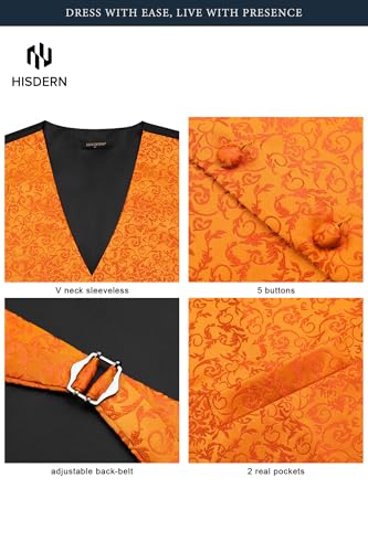 Image of HISDERN Mens Vest Tie Set 3PC Formal Waistcoat Paisley Floral Jacquard Necktie Pocket Square Suit Vests Wedding Party