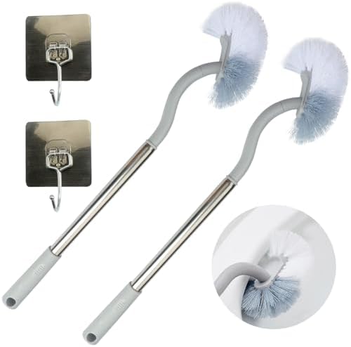 Roellgs 2pcs long handle toilet brushes with hooks for bathroom toilet, curved design angled ...