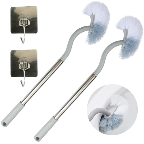 Roellgs 2pcs long handle toilet brushes with hooks for bathroom toilet, curved design angled cleaning brush for deep cleaning