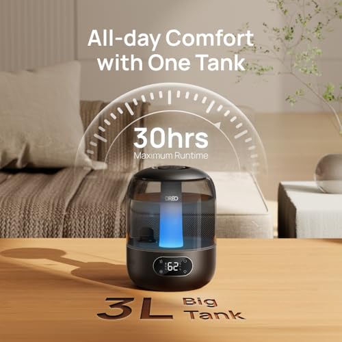 DREO Humidifiers for Bedroom, Cool Mist Ultrasonic Humidifiers with Oil Diffuser, 30Hr Runtime, Top Fill 3L Tank, Humidity Sensor, Night Light for Baby, Nursery, 360° Nozzle for Plants and Home, Black by DREO - Image 5