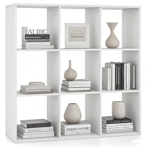 IFANNY Cube Bookcase, White Bookshelf with Storage, Wood Bookshelves &