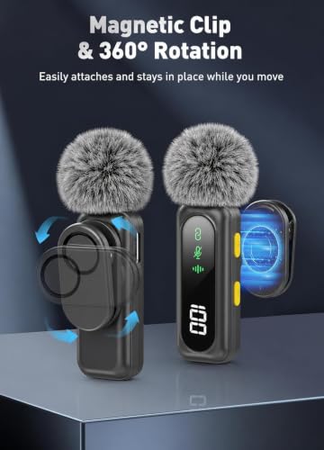 Image of VELOMAX Mic for YouTube Wireless, Noise Reduction Magnetic Clip Wireless Microphone with LED Indicator and Battery Display for Video Recording Creators (Single)
