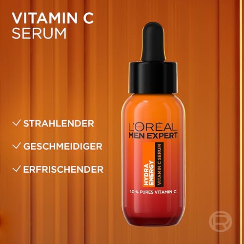 L'Oréal Men Expert Vitamin C Serum gegen müde Haut für Männer, Feuchtigkeitspflege für ein strahlendes Aussehen, Herren Gesichtsserum hochdosiert mit 10% purem Vitamin C, Hydra Energy, 1 x 30 ml 3
