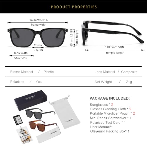 Image of Gleyemor Polarized Mens Square Sunglasses UV400 Protection Sun Glasses | Classic Retro Square Shades for Fashion, Driving Fishing Golf Outdoor Sport Shades