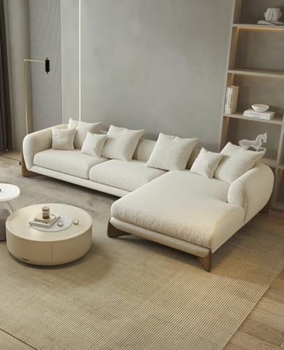 Image of Modern Sofa, Teddy Fabric, Chesterfield Style, Wooden Legs, for Living Room, Bedroom, Hallways (4 Seater, Sectional LHS)
