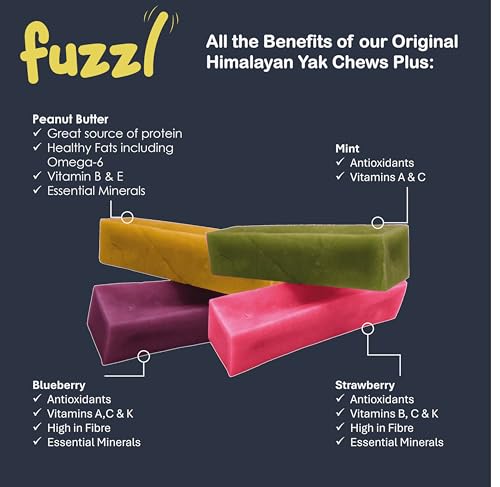 Image of Fuzzl Yak Cheese Himalayan Dog Chews in Box Medium Blueberry, Strawberry, Mint, Peanut Butter Yak Chews