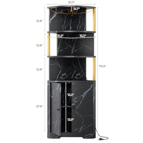 image for IRONCK 71'' Corner Bar Cabinet with LED Lights, 5-Tier Wine Rack with 