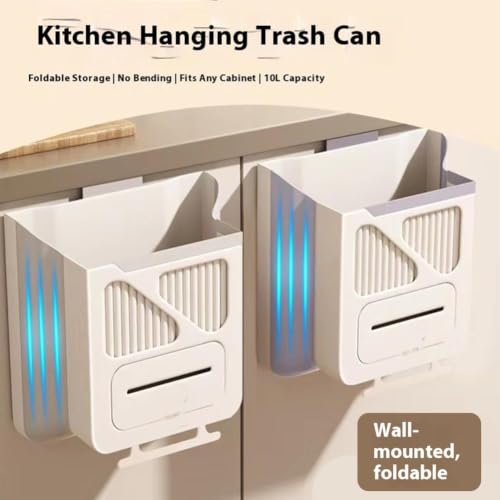 SDYIUXB Collapsible Hanging Trash Can for Kitchen Cabinet, Foldable Waste Bin with Bag Dispenser, Pp TPR Space Saving Wall Mount Garbage Container for Under Sink, Rv, Bathroom, Office (Gray,10L) - Image 3