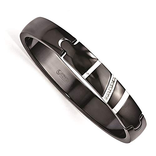 Edward Mirell Black Titanium 925 Sterling Silver .10ctw Diamond Bangle Bracelet Cuff Expandable Stackable Hinged Fine Jewelry For Women Gifts For Her