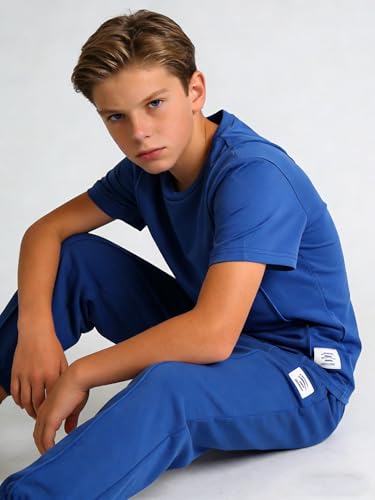 Image of OLMRJKD Boys 2 Piece Outfits Color Block Clothes Short Sleeve T Shirt and Camouflage Pants Summer Clothing Sets