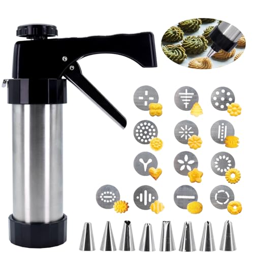 Gebäckpresse, Edelstahl Gebäckpresse Gebäckspritze, Plätzchenpresse Kekspresse Garnierspritze Set Mit 8 Schablonen Und 13 Tüllen, Tragbar Keksmaschine Backspritze DIY Backzubehör Für Teig Kuchen Kekse Gebäckpresse, Edelstahl Gebäckpresse Gebäckspritze, Plätzchenpresse Kekspresse Garnierspritze Set Mit 8 Schablonen Und 13 Tüllen, Tragbar Keksmaschine Backspritze DIY Backzubehör Für Teig Kuchen Kekse