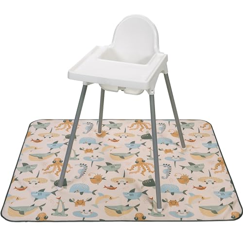 Image of S&T INC. Baby Splat Mat for Under High Chair, Waterproof Highchair Mat for Floor with Anti-Skid Backing, Machine Washable, 42 Inches by 51 Inches, Sea Creatures