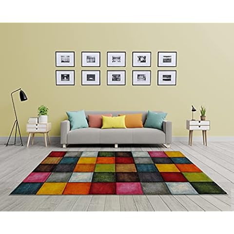 Paco Home Emerald Short Pile Living Room Rug Colourful Chequered Design Square Multicoloured Colourful Size: 160 x 230 cm Cover