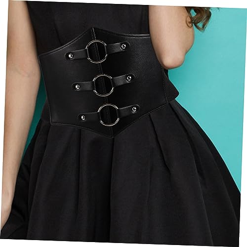 Elastic Wide Waist Belt for Women Vintage Renaissance Corset with Imitation Leather Fits Waist Cincher for Dresses and Shirts 5