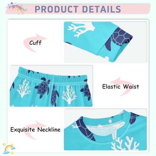 Pajama Sets Long Sleeve Turtle Coral Starfish Pattern Soft Comfy Sleepwear 2 Piece PJS 3-8T4