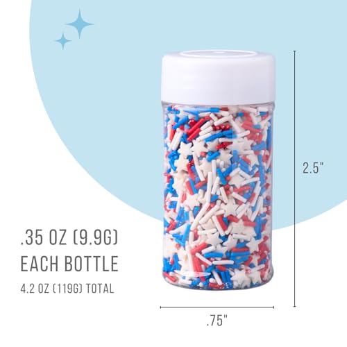Image of Sweets Indeed 4th of July Sprinkles 4-Pack Set - Patriotic Stars, Sanding Sugar, Nonpareils and Jimmies Mix for Baking & Decorating Cupcakes, Cookies, Cakes & Desserts - 12.25 ounces