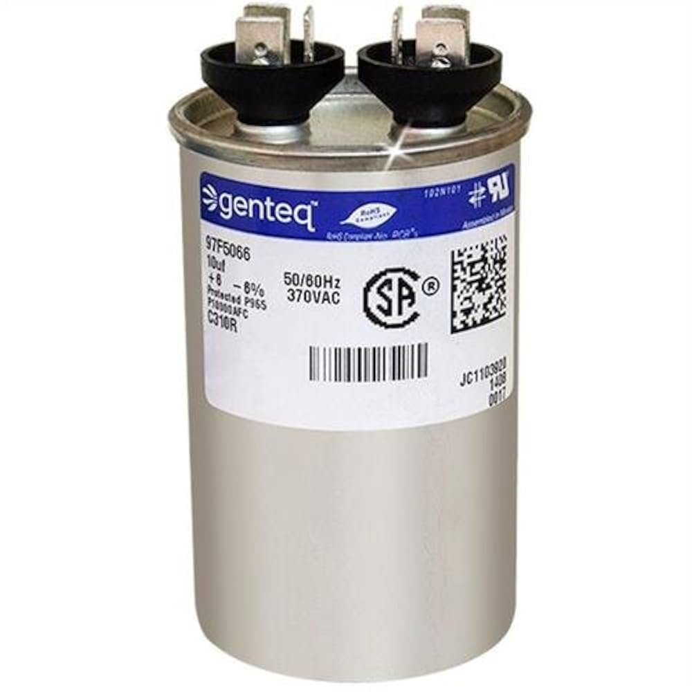 97F5066-10 uf MFD 370 Volt VAC - Genteq Round Run Capacitor