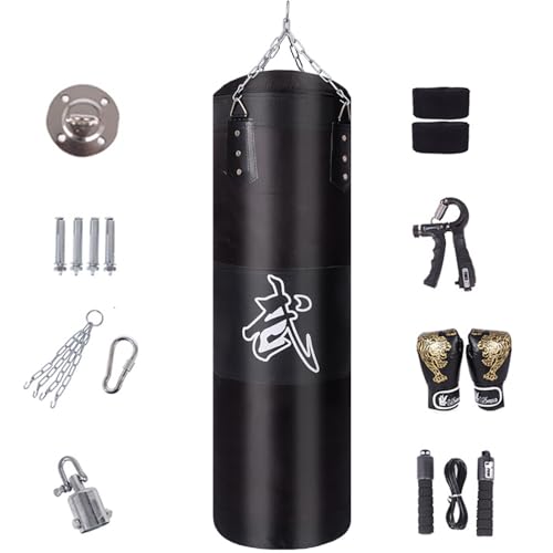 Saco De Boxeo,Saco Boxeo Adulto,Relleno Saco Boxeo,15-en-1 100 cm Kit de Sacos de Boxeo con Guantes, Vendas, Cadena más Gruesa, Giratorio 360° para Muay Thai y Lucha (sin Acolchado Negro)
