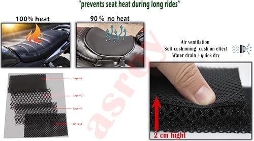 Image of asroy 3D Mesh Motorcycle Seat Cushion - Anti Heat Bike Seat Cover for Long Ride Comfort, Air Ventilated Cushion Pad with Adjustable Straps for All Bikes and Scooter