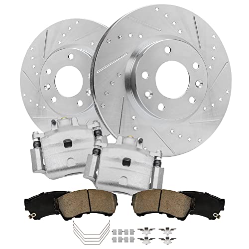 Image of Detroit Axle - Front Brake Kit for Ford Fusion Lincoln MKZ Zephyr Mazda 6 | Mercury Milan, Drilled & Slotted Brake Rotors Ceramic Brake Pads Disc Brake Calipers Replacement