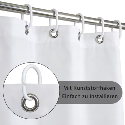 FAVORTALK Duschvorhang 200X200 Anti Schimmel & Waschbar Wasserabweisend Badewanne Vorhang aus Polyester Shower Curtain Mit Gewicht und 12 Duschvorhang Haken Weiß H200 x B200 cm (1er Pack)