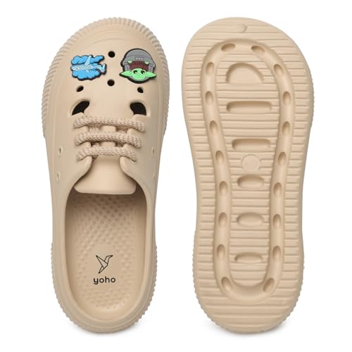 Image of YOHO Women Lace Up Clogs Sandals with Charms | Comfortable, Lightweight & Soft Shoes | Waterproof Monsoon Footwear & Rainy Slip ons for Girls | Wanderz CL