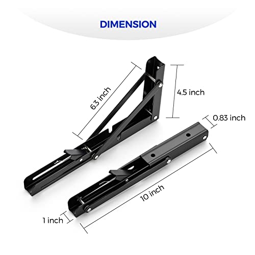 Image of Ravinte 2 Pack 10 Inch Folding Shelf Brackets - Matte Black, Heavy Duty Collapsible Brackets for Tables and Benches - Space-Saving Design