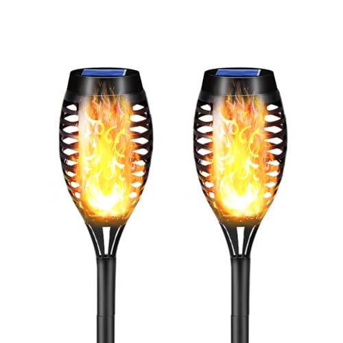 LQWELL Torcia Solare da Giardino 12 LED IP65, Confezione da 2
