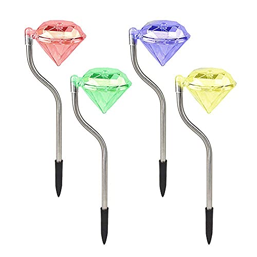 Lampes Solaires Jardin Extérieur,Lot de 4 LED Couleur Changeante De L'énergie Solaire en Forme De Diamant Lampe De Jardin Extérieur Lampe pour Voie, Allée, Pelouse, Jardin, Chemin Couleurs ,Coloré Cover