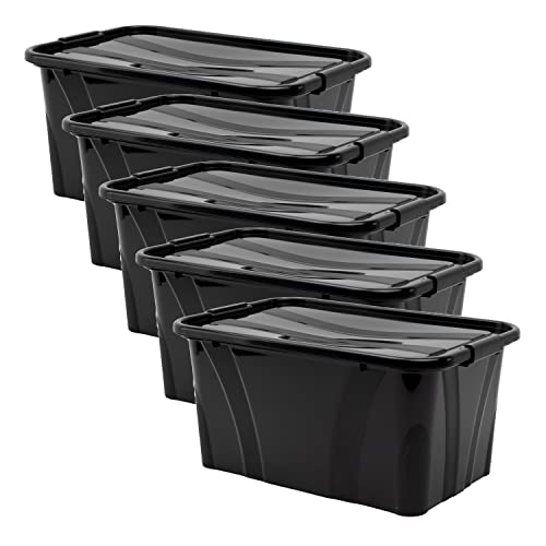 Aufbewahrungsbox + Deckel 5er Set versch. Größen Transportbox schwarz | Lebensmittelbox lebensmittelgeeignet Kunststoffbehälter Lagerbox stapelbar Wäschebox (L38,5 x B25,5 x H18,5cm, 14 l) Aufbewahrungsbox + Deckel 5er Set versch. Größen Transportbox schwarz | Lebensmittelbox lebensmittelgeeignet Kunststoffbehälter Lagerbox stapelbar Wäschebox (L38,5 x B25,5 x H18,5cm, 14 l)